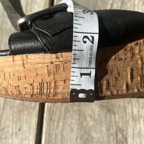 Fossil Black Cork Wedge Platform Sandals Size 9.5 Leather Buckle Slide Shoes - Picture 9 of 10